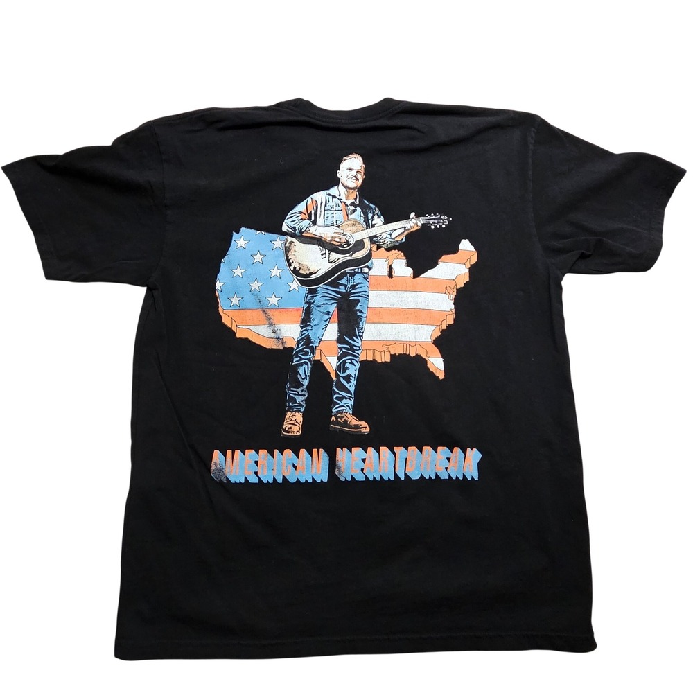 Zach Bryan American Heartbreak Tour T-Shirt Mens Large Black Pocket Graphic Tee